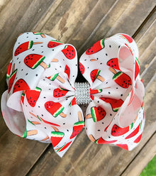  Watermelon popsicle printed double layer hair bows. (6.5"wide 4pcs/$10.00)BW-DSG-851.