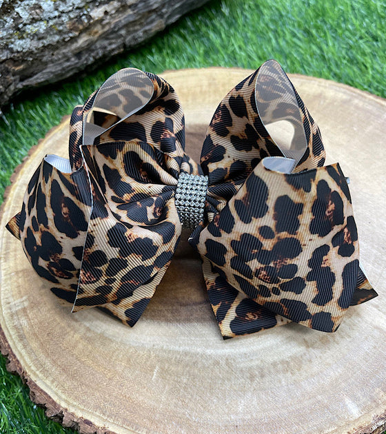 Jaguar double layer printed hair bows 4PCS/$10.00 7.5"WIDE BW-DSG-211