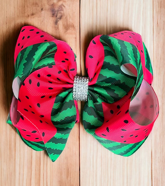 Watermelon printed double layer hair bows. (6.5"wide 4pcs/$10.00)BW-DSG-849