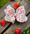 strawberry printed double layer hair bows. (6.5"wide 4pcs/$10.00)BW-DSG-850