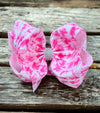Neon pink tie dye printed double layer hair bows. (6.5"wide 4pcs/$10.00)BW-DSG-852