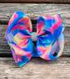 Deep blue tie die printed double layer hair bows. (6.5"wide 4pcs/$10.00)BW-DSG-853