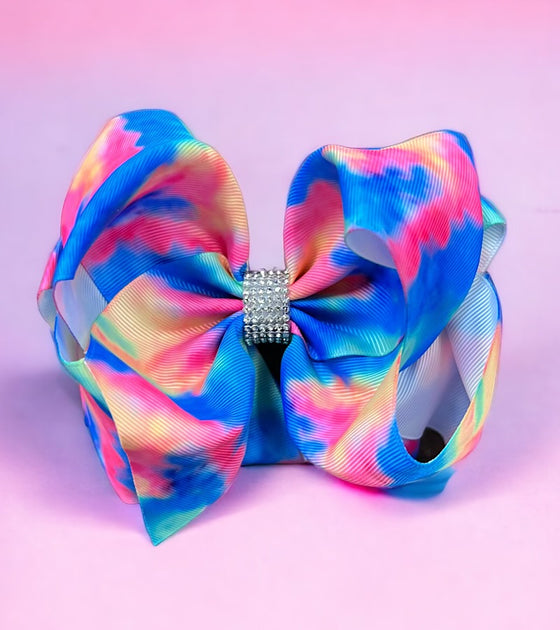 Deep blue tie die printed double layer hair bows. (6.5"wide 4pcs/$10.00)BW-DSG-853