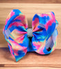 Deep blue tie die printed double layer hair bows. (6.5"wide 4pcs/$10.00)BW-DSG-853.