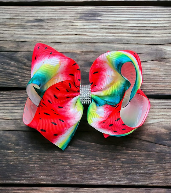 watermelon /green printed double layer hair bows. (6.5"wide 4pcs/$10.00)BW-DSG-856