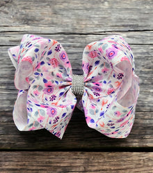  Lilac floral printed double layer hair bows. (6.5"wide 4pcs/$10.00)BW-DSG-859