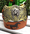 Horseshoe on gold buckle & horse print. BLT-10323