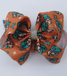  western pumpkin printed double layer hair bows. (6.5"wide 4pcs/$10.00) BW-DSG-869