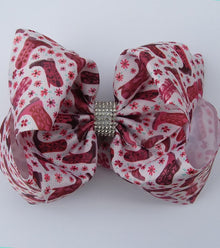  cowgirl boots & floral printed double layer hair bows. (6.5"wide 4pcs/$10.00) BW-DSG-871