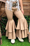 Tan faux leather double layer bell pants. PNG25153111 jeann