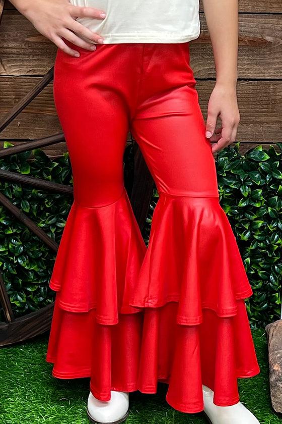 Red faux leather double layer bell pants. PNG25153115 amy