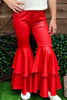 Red faux leather double layer bell pants. PNG25153115. WENDY