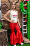 Red faux leather double layer bell pants. PNG25153115 amy