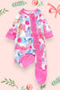 Checkered character printed baby onesie with ruffle. LR041201-NAY