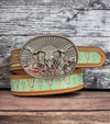 Cactus printed kids belt with longhorn cow buckle. ACG65153006 S