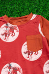 Red horse rider printed baby gown with snaps. RPB65153043-AMY