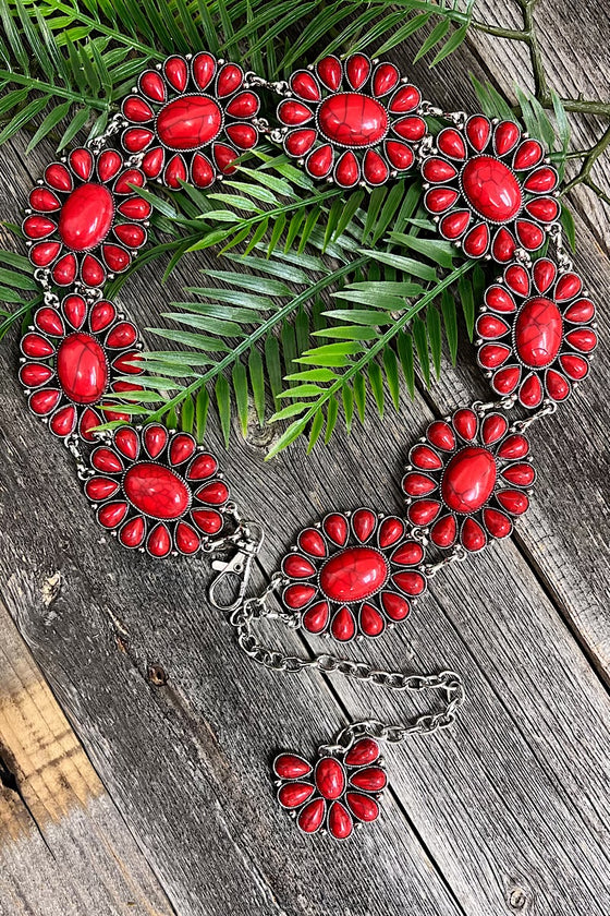 Red marble pattern concho belt (32