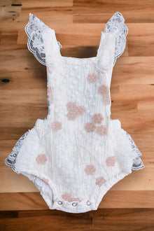 White with golden Lace embroidered baby onesie. HY-DLH6704K-AMY