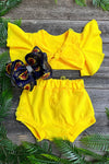 Neon yellow with open back crop top infant set. T-DLH2312K-WEN
