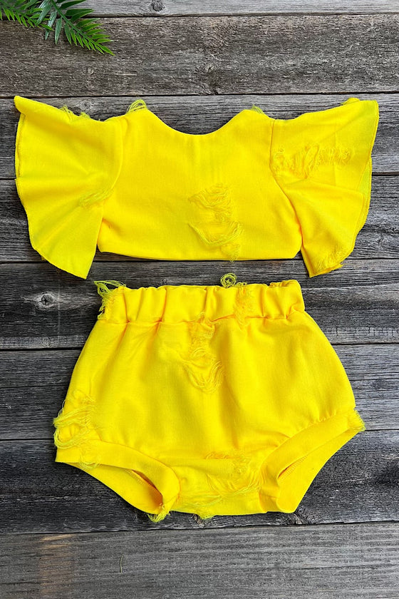 Neon yellow with open back crop top infant set. T-DLH2312K-WEN