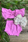 Lilac distressed top with open back & baby bloomers. T-DLH2308K-JEAN