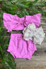 Lilac distressed top with open back & baby bloomers. T-DLH2308K-JEAN