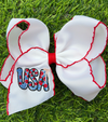 USA embroidery on white w/red moon stitch. 4PCS/$12.00 BW-DSG-5132