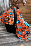 Orange howdy cow skull printed canopy cover. ZYTB25153007 M