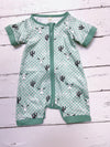 Mint Checkered bull skull printed baby romper. SR030501-AMY
