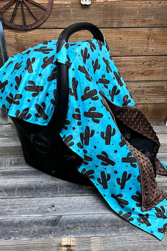 Cactus printed on turquoise car seat cover & brown minky fabric.  ZYTG25153022 M