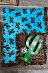 Cactus printed on turquoise baby blanket & brown ruffle trim (35" by 35") BKB25153011 M