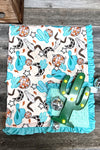 disco on the country printed baby blanket with aqua ruffle trim (35" by 35")BKG25113025