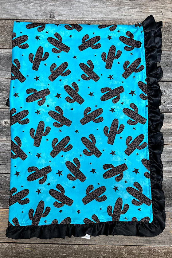 Cactus printed baby blanket with black ruffle trim (35" by 35") BKG25113021
