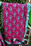 Cactus printed on fuschia baby blanket & aqua ruffle trim (35" by 35") BKB25153015 M