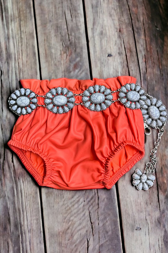 Coral ruffle hem baby bloomers. PNG25153120 SOL