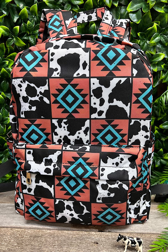 Cow & aztec patch printed Medium size backpack. BP-202323-6