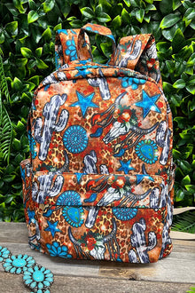  Concho, star & cow cactus printed Medium size backpack. BP-202323-8