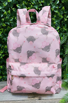  Blowing bubble gum highland cow printed Medium size backpack. BP-202323-12