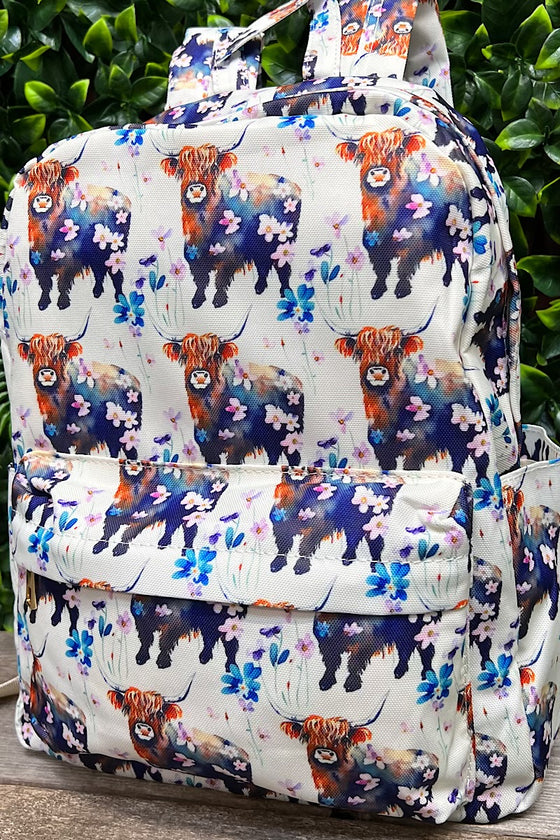 tie dye highland cow printed Medium size backpack.BP-202323-15