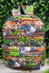 Cow on leopard printed Medium size backpack.BP-202323-16