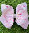 White bow, Pink apple, flower & pencil printed hairbows. BW-DSG-5137