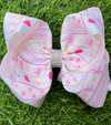 White bow, Pink apple, flower & pencil printed hairbows. BW-DSG-5137