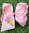 Pink bow w/ pencil embroidery and moon stitch. BW-DSG-5143