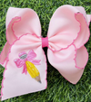 Pink bow w/ pencil embroidery and moon stitch. BW-DSG-5143