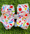 Crayon, rainbow, heart & apple printed hair bows. 4pcs/$10.00 BW-DSG-5142