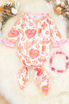 Pastel pink howdy heart printed infant gown. PJG65153007