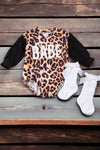 Babe" leopard printed baby onesie with snaps. RPG65153021-AMY