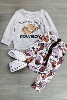  Mommy's little cowboy" gray sweatshirt & pants set. OFB65153004-LOI