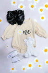 One daisy printed baby onesie with snaps. RPG65153022-sol