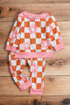 Orange checker & floral printed 2 piece set. OFG65153017-LOI